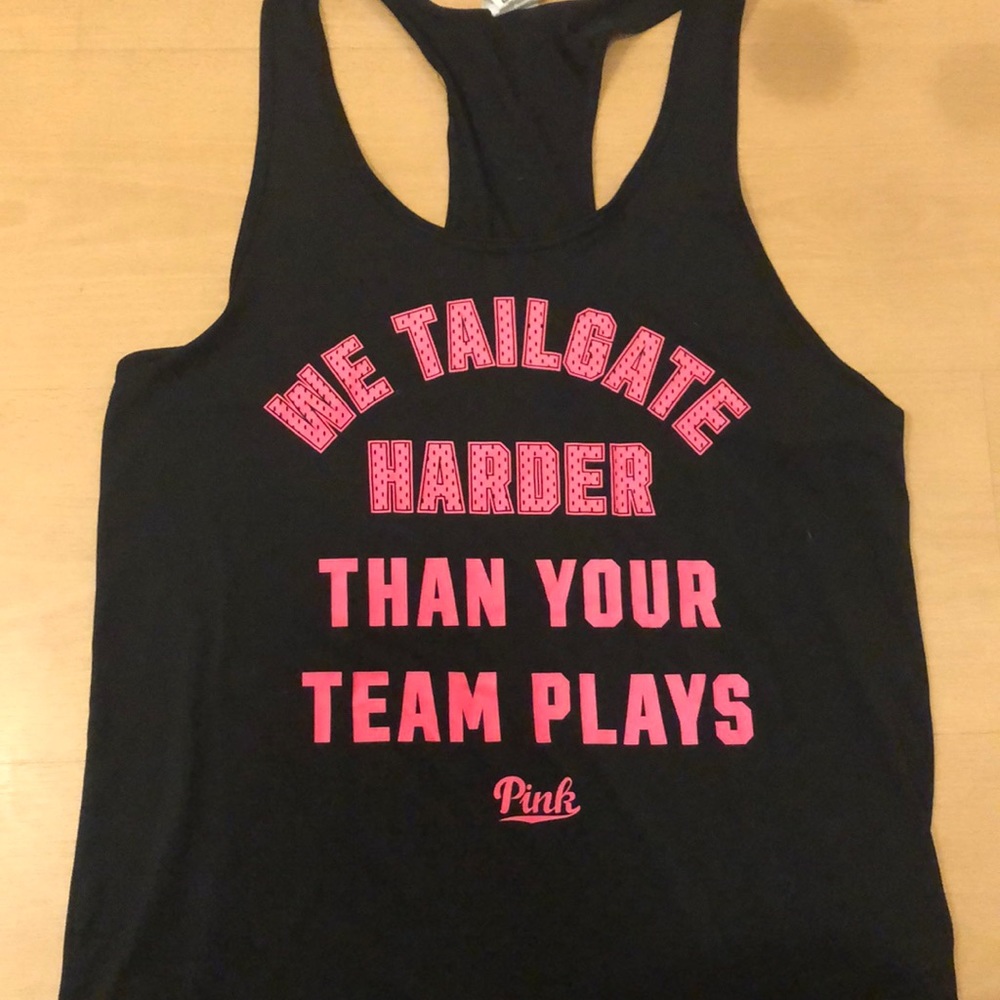 PINK tailgate tank top dri fit material